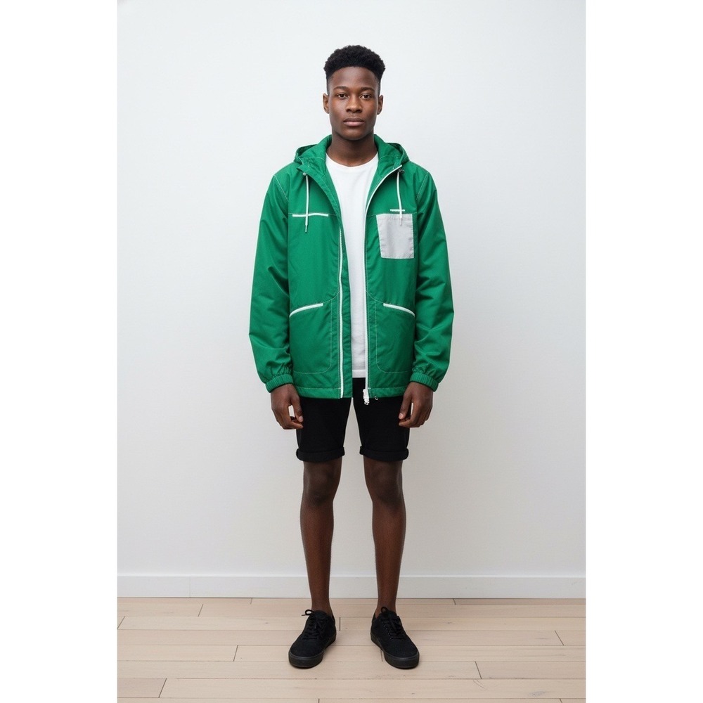 Round Two‎ Green Hooded Windbreaker Jacket Men's, Size M, NEW